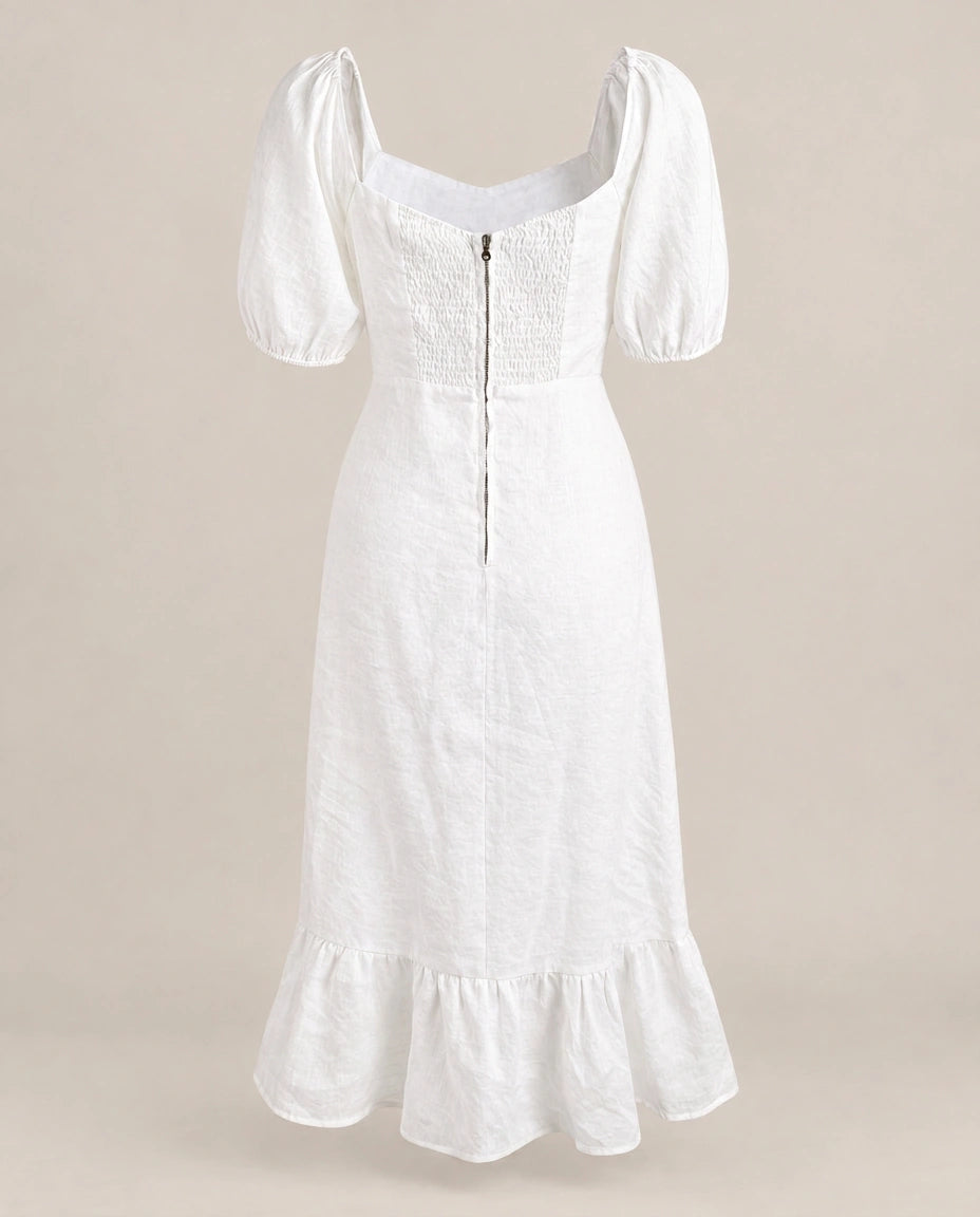 Robe midi à manches bouffantes avec ourlet fendu