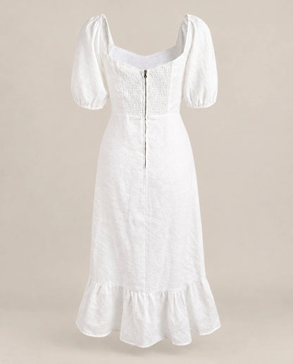 Robe midi à manches bouffantes avec ourlet fendu