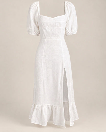 Robe midi à manches bouffantes avec ourlet fendu