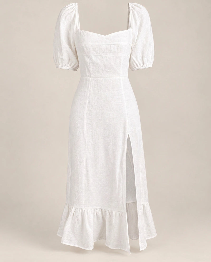 Robe midi à manches bouffantes avec ourlet fendu